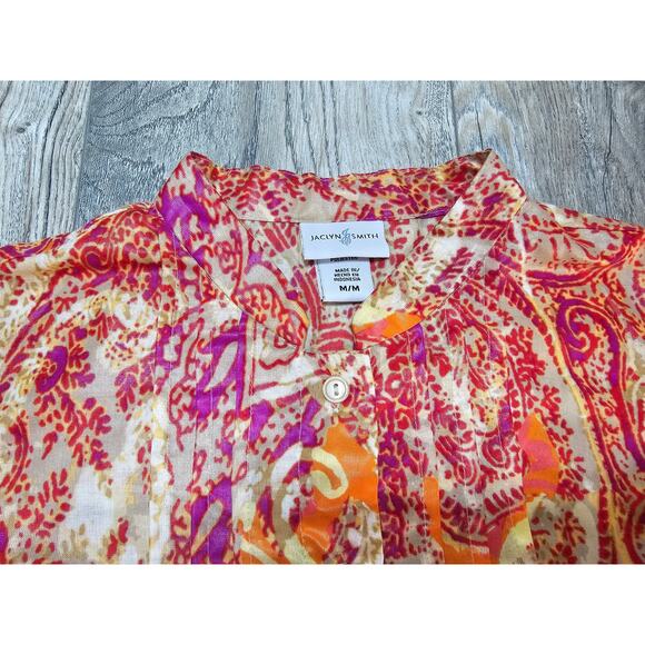 Jaclyn Smith Tops Women’s Orange Button Up Shirt Sleeveless Blouse Size Med - Picture 6 of 7